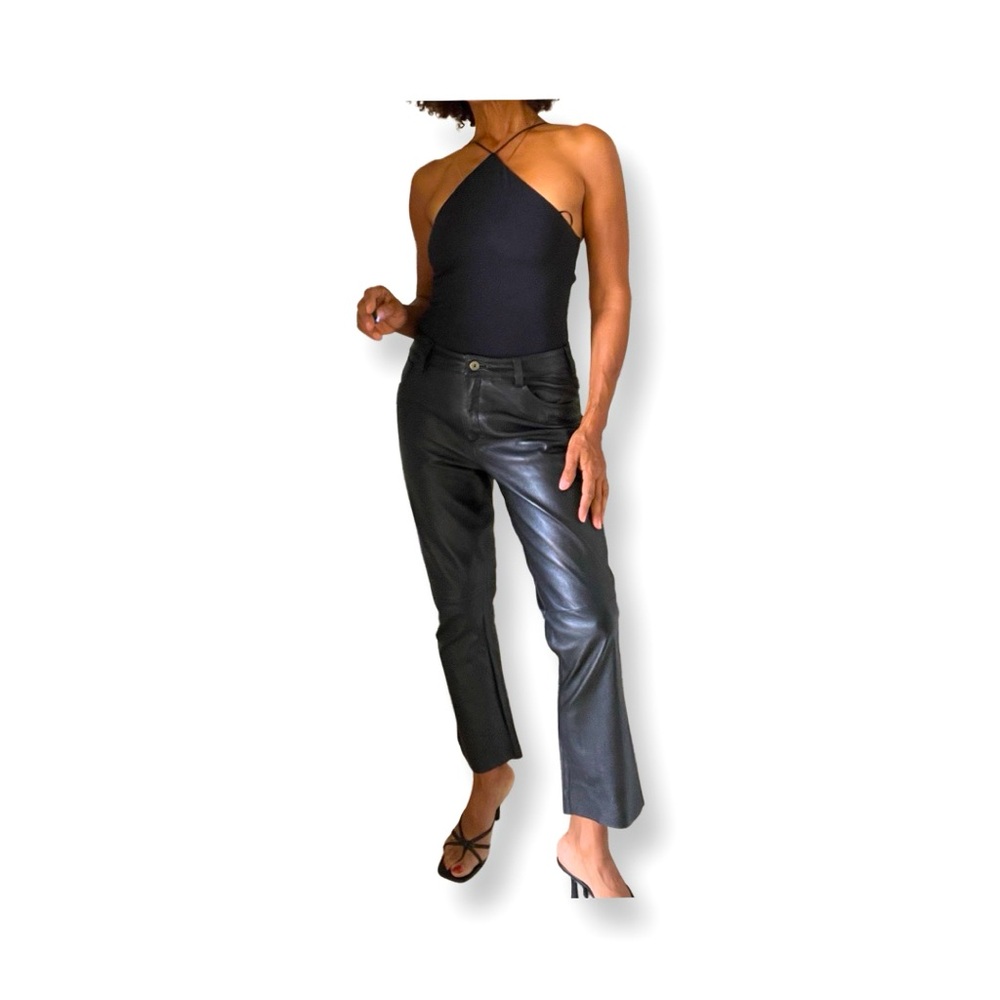 Calf Leather Straight Leg Jeans - Size 6